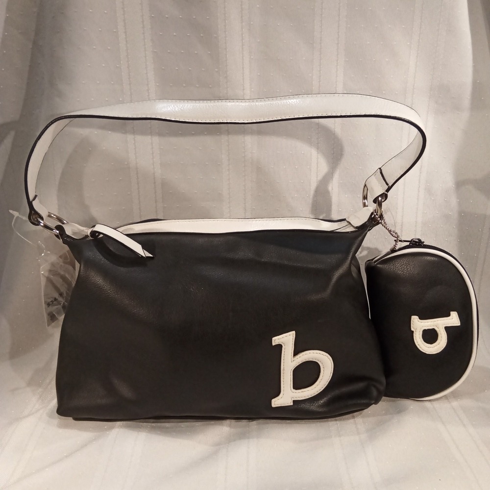 Strada Black & White Vinyl Shoulder Bag w/ Mini Pouch NWT‎ Organizer